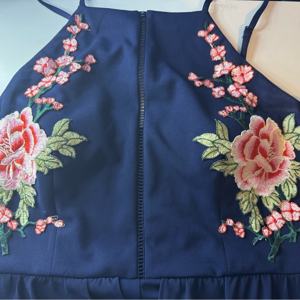 Floral Embroidered Navy Dress